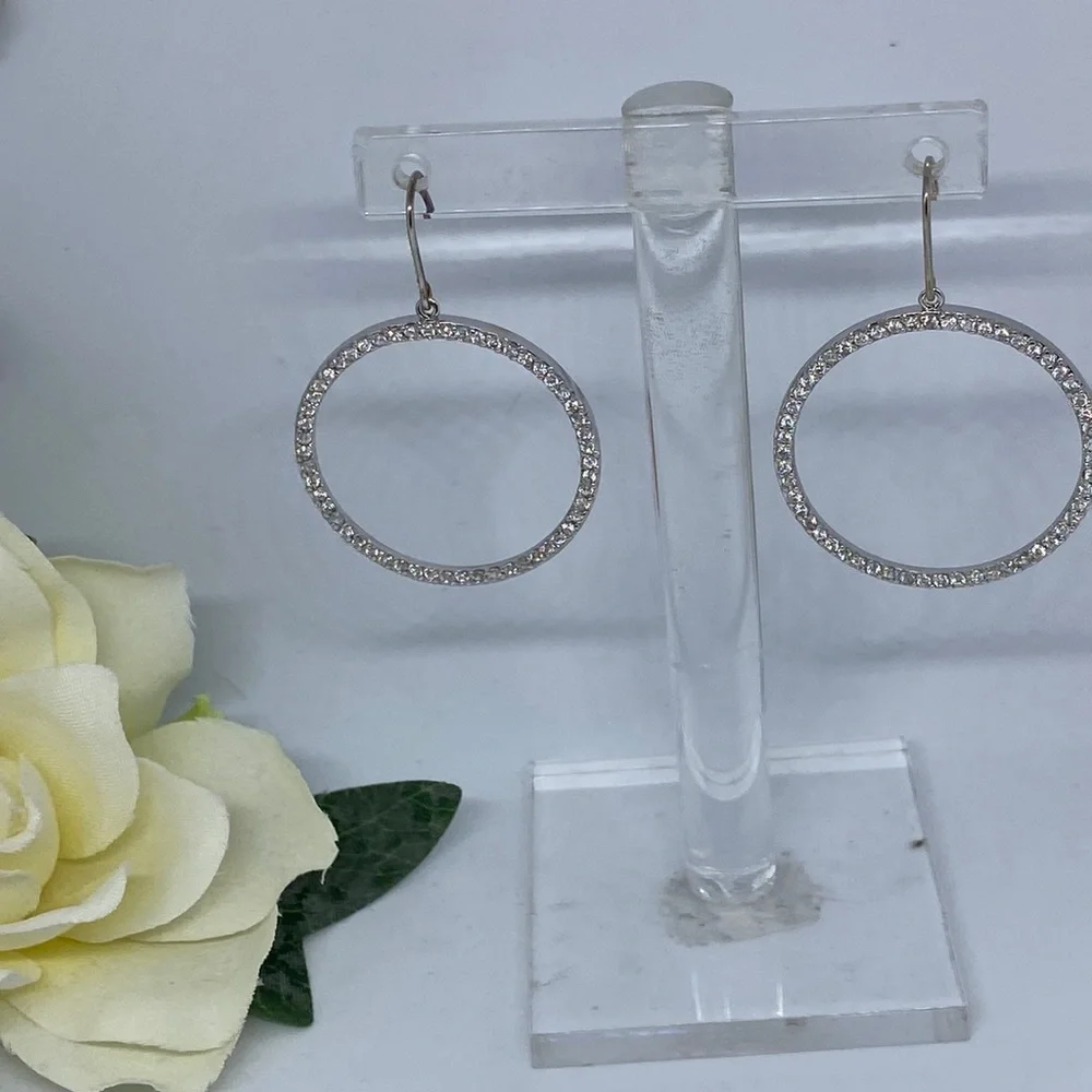34mm sterling silver/cubic zirconia circle of life fishhook earrings